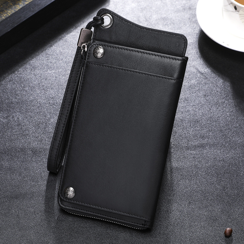 2021 new fashion wallet male long version genuine leather head layer cow leather money clip men leather clip soft leather multi-position hand bag