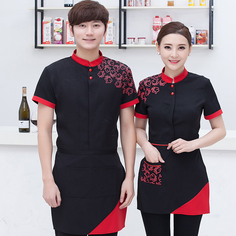 Khách sạn làm việc quần áo mùa hè phụ nữ quần áo của trang trại nhà hàng waiter dài tay nóng cửa hàng nồi xưởng làm trà ngắn tay