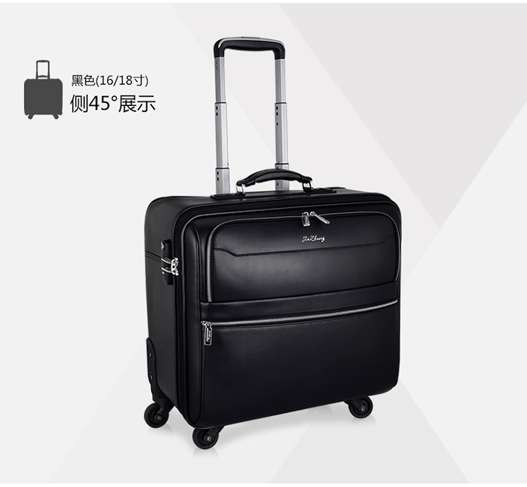 18 inch kinh doanh da xe đẩy trường hợp bánh xe phổ quát 16 inch vali máy tính hộp hành lý da chéo túi nội trú vali đẹp