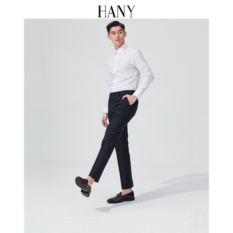 HANY Hanni Wool Western Pants Men's High Waist Business Men's High Class Sense of Concealed Cyan Men's Black Suits