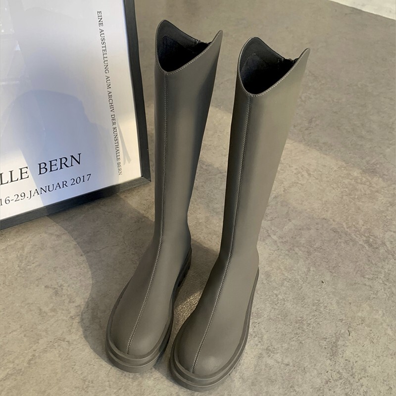 V-Mouth Thick-Soled Long Boots 2025 New Autumn and Winter Style for Petite Women, Round-Toe High Boots, Over-The-Knee Boots, Riding Boots for Women