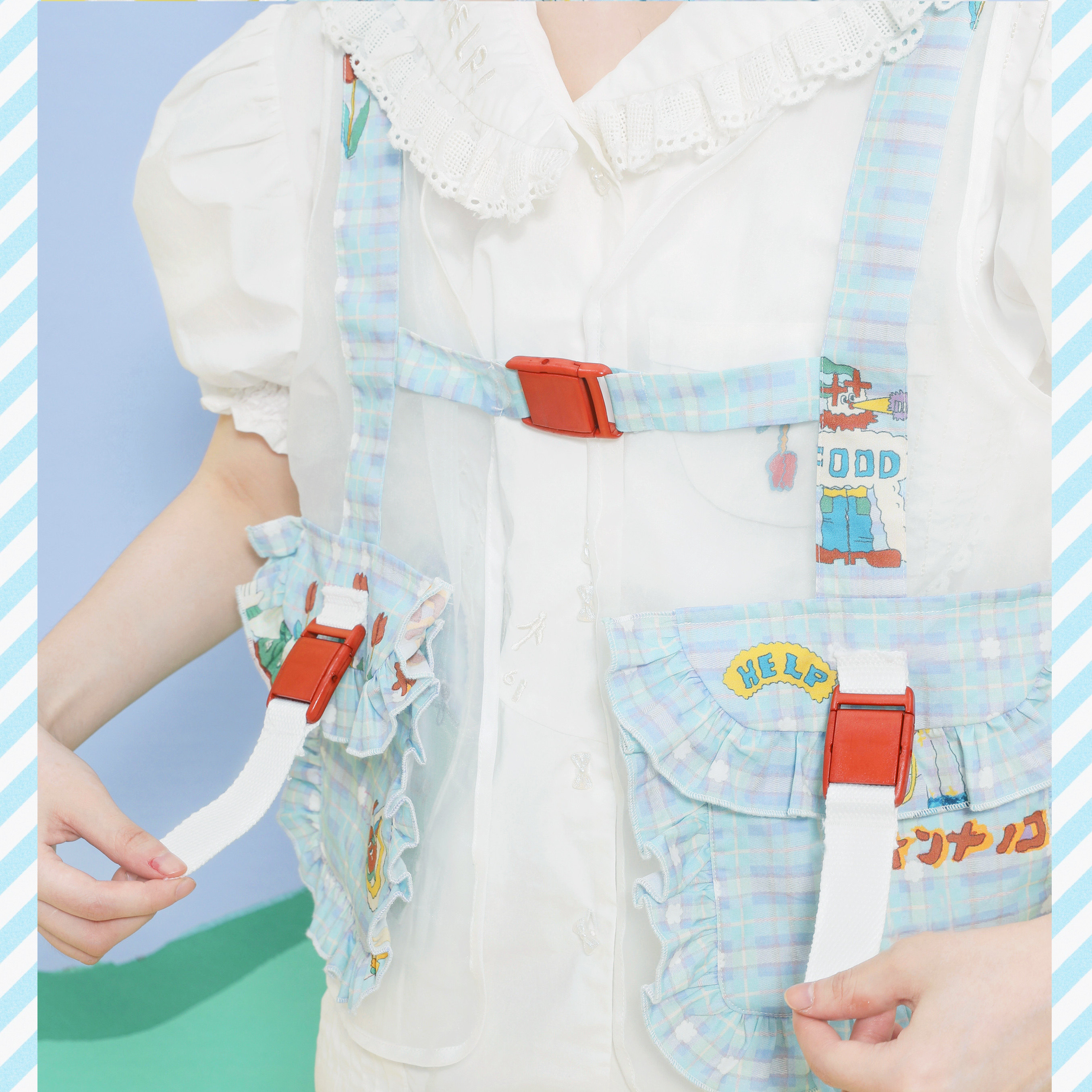 Alien Society 2020 Summer New Style Find Series Eugen Yarn Insert Print Multi Pocket Japanese Cute Horse Clip Vest