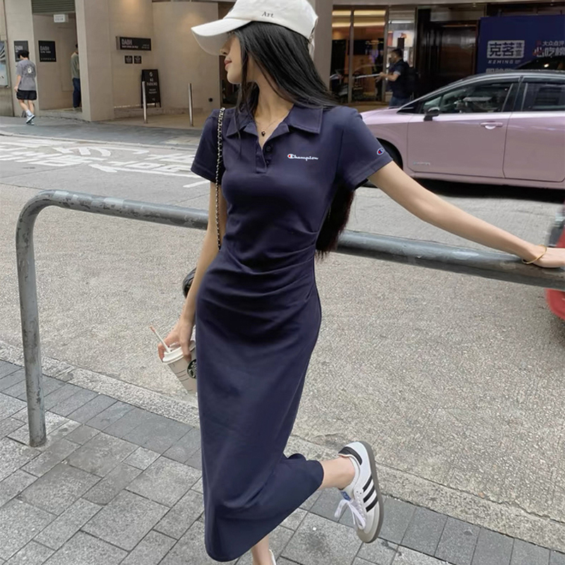 Japanese Version Champion Polo Collar Embroidered Dress for Women, Summer 2026 New Style, Elegant Waist-Cinching Slimming Short-Sleeve Bodycon Dress Japanese Version Champion Polo Collar Embroidered Dress for Women, Summer 2026 New Style, Elegant Waist-Cinching Slimming Short-Sleeve Bodycon Dress