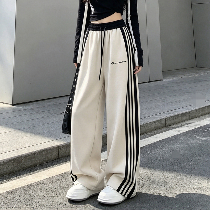Japanese Style Champion Side Stripe Sweatpants for Women 2026 Autumn and Winter New Color-Blocking Wide-Leg Pants Loose Casual Sweatpants