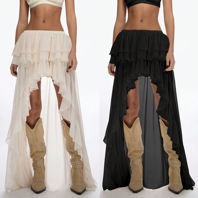 Female sexy chiffon pleated ruffle edge irregular skirt