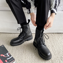 ins马丁靴男高帮黑色男士皮鞋英伦风真皮工装靴百搭机车靴子男潮