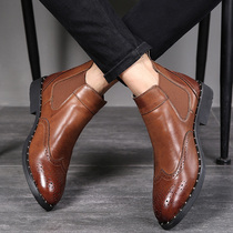 Chelsea boots mens fall shoes sculptures High Help leather shoes Inn Martin boots Mens boots 100 hitch to help short boots