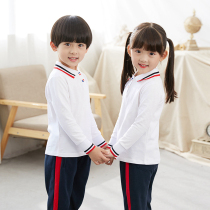 Pure Cotton Elementary Schoolboy Long Sleeve White Polo Shirt Spring Autumn Dress T-shirt Kindergarten Garden Suit School Uniform Spring Blouse