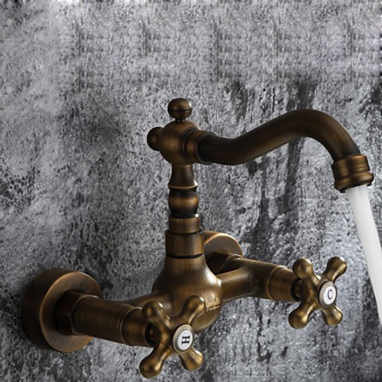 Full copper hot and cold water surface basin tap Eurostyle antique entrance to wall hotel villas Home equipped washbasin retro tap