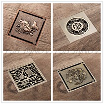 Hotel B & B New Chinese all-copper household square-shaped deodorant floor drain bathroom large flow green bronze antique home decoration