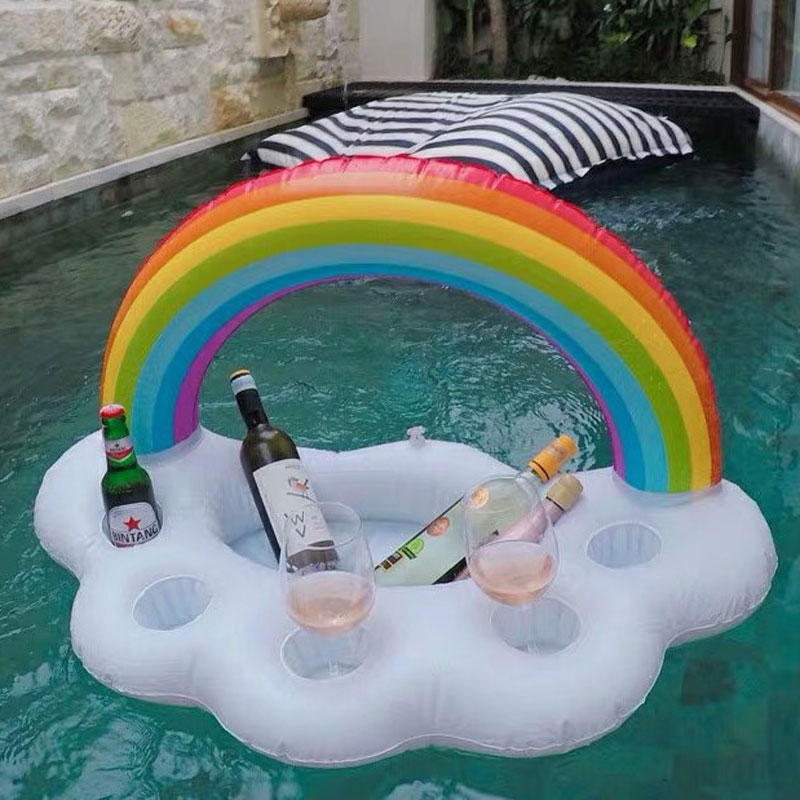 Transparent Inflatable Rainbow Ice Bar Summer Swimming Pool Floating Dei Water Party Drinks Cup Cuvre tray Supplies