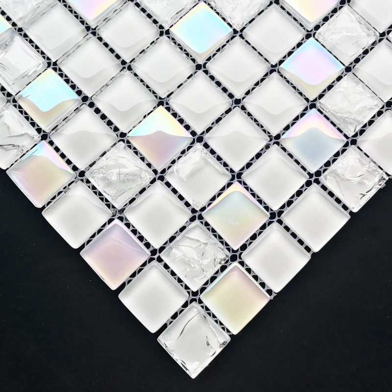 White Crystal Glass Mosaic Tile Wall Stickers Background Wall Balcony Kitchen Bathroom Dining Room Bar Swimming Pool