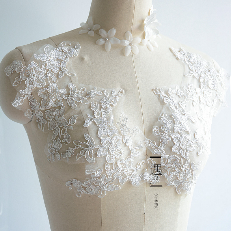 Wedding dress accessories applique handmade veil decoration garment applique accessories ivory white car strand silver thread