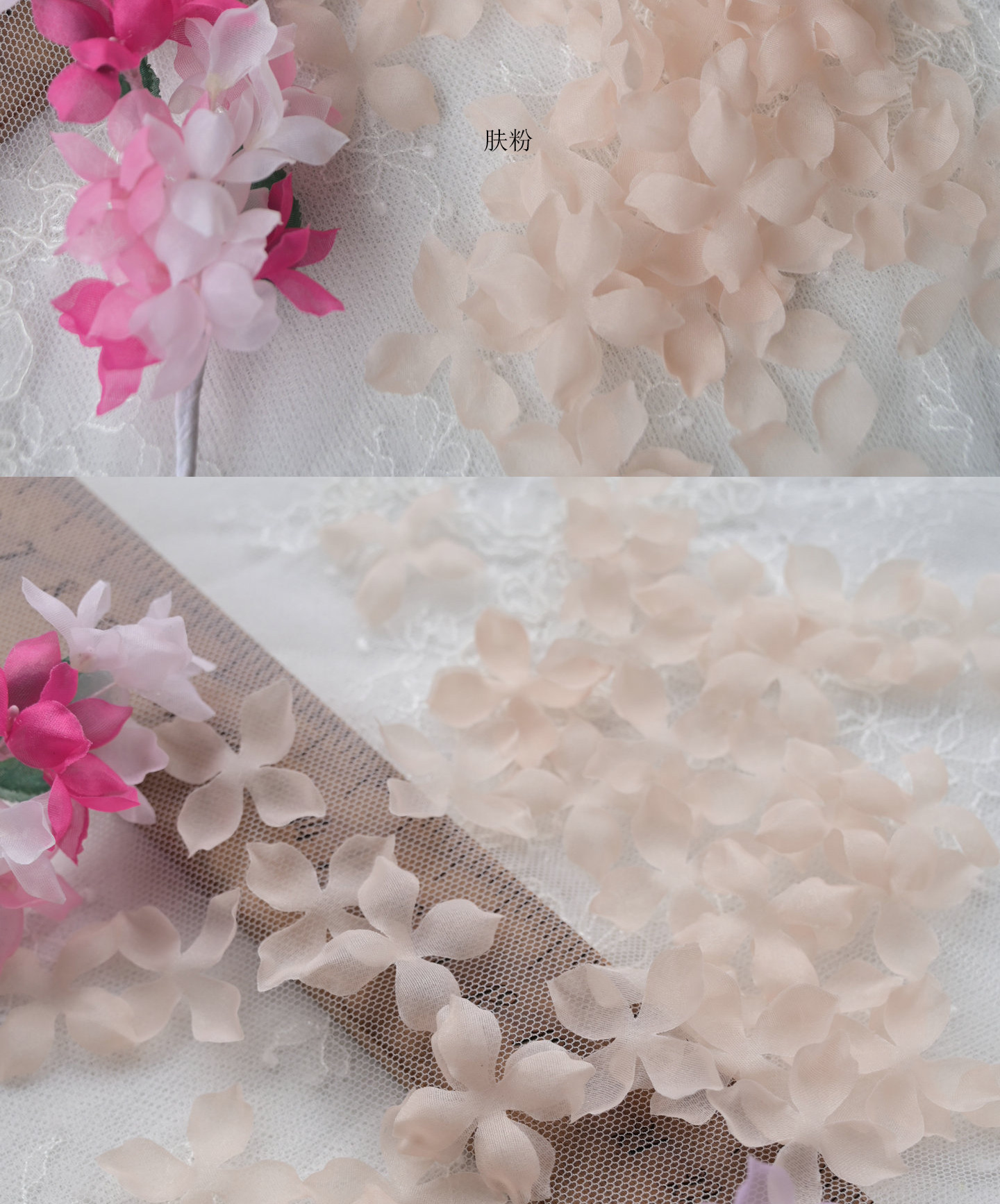 100 Stück. DIY Handgemachtes 3D-Blumenmaterial für Hochzeitskleider, Pyrographie- und Jeansgarn, Materialien für Kopfbedeckungen, Weiß und Rosa, RS247 – Detail 32
