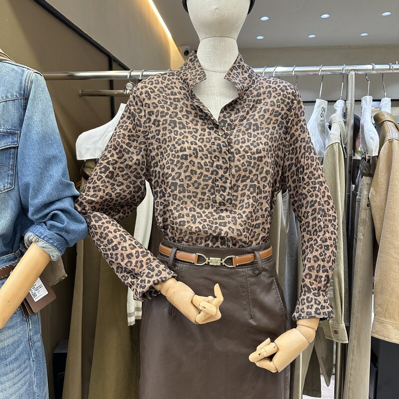 Oni European and American Style Leopard Print Lapel Long-Sleeved Shirt Women's Fashionable and Classic Top 2026 Early Autumn New Style