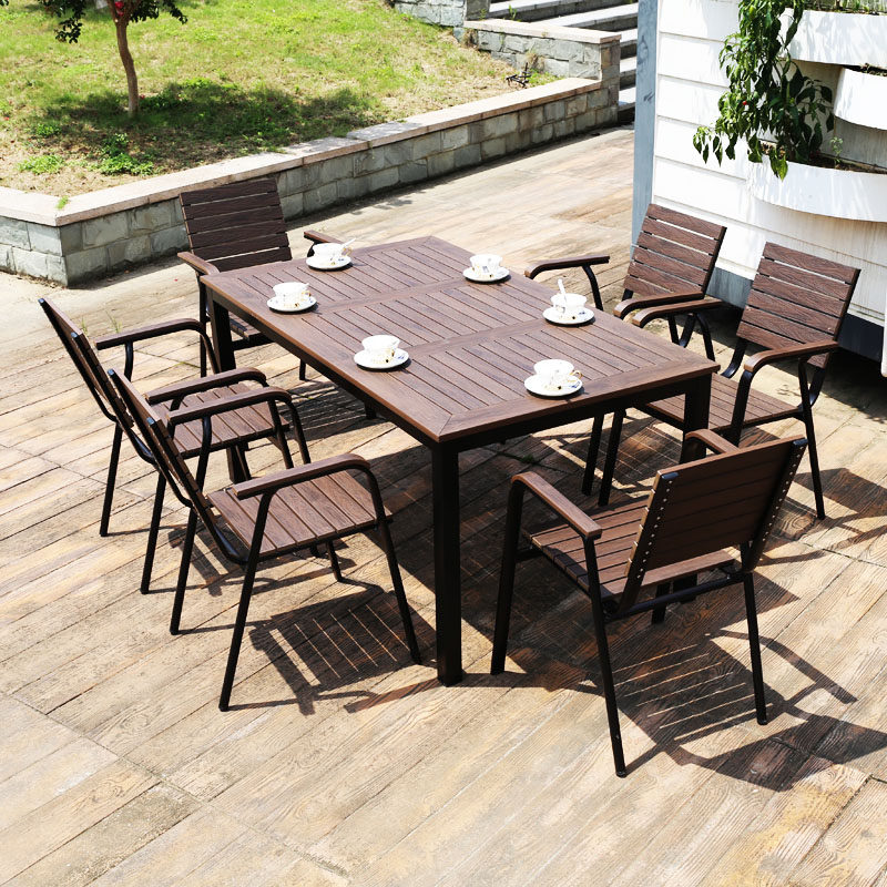Outdoor table and table combined patio Garden Balcony Embalming Wood Casual Open-air Outdoor Swing cafe Plastic Wood Table and chairs