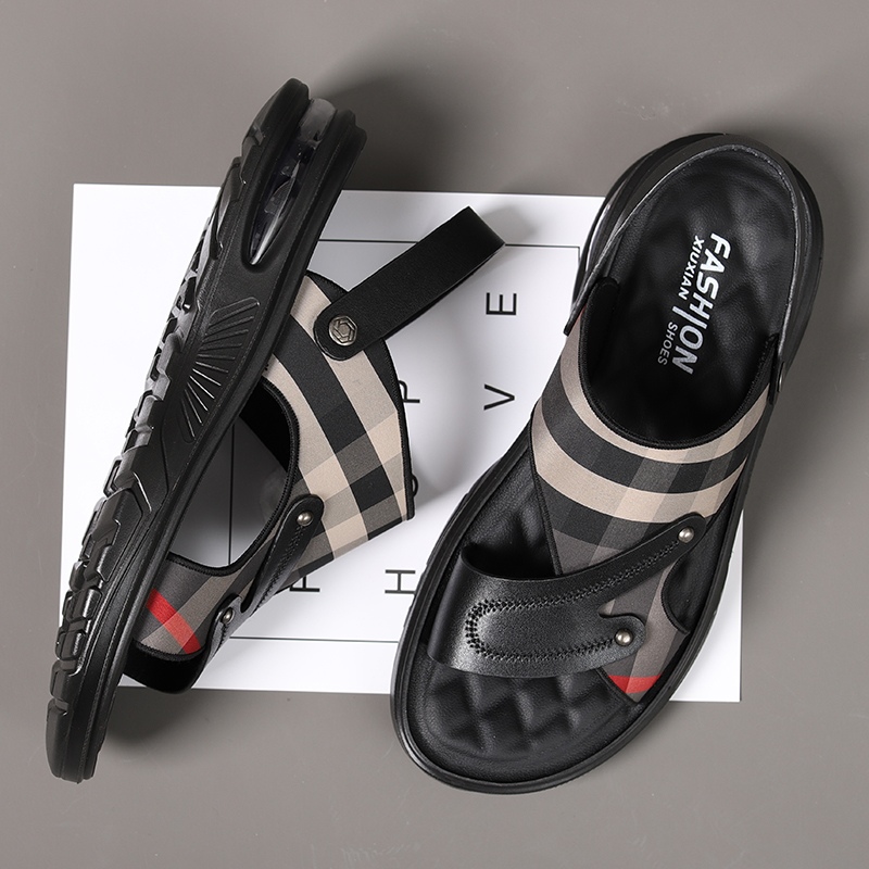 Sandals men's summer 2022 new slippers leather Roman shoes casual soft bottom wear tide sandals beach shoes air cushion