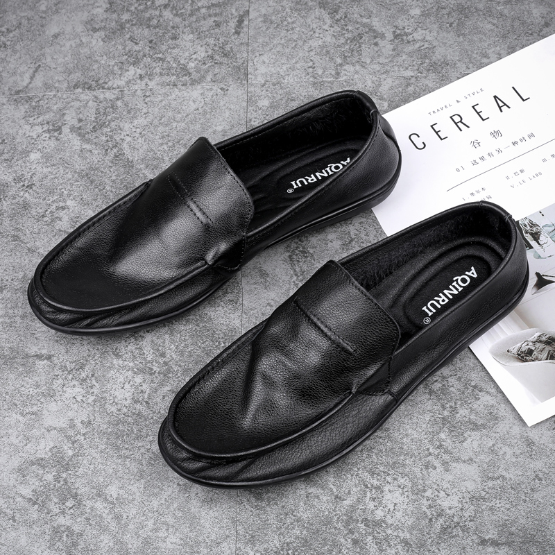Leather shoes men's business formal wear slip-on slip-on shoes long standing soft bottom work men's shoes autumn men's beanie shoes leather
