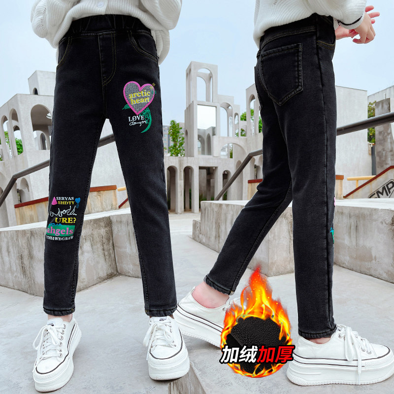 Girl Autumn Winter Integrated Suede Jeans 2021 New Winter Thicken CUHK Child Girl Child Plus Suede Pants Tide