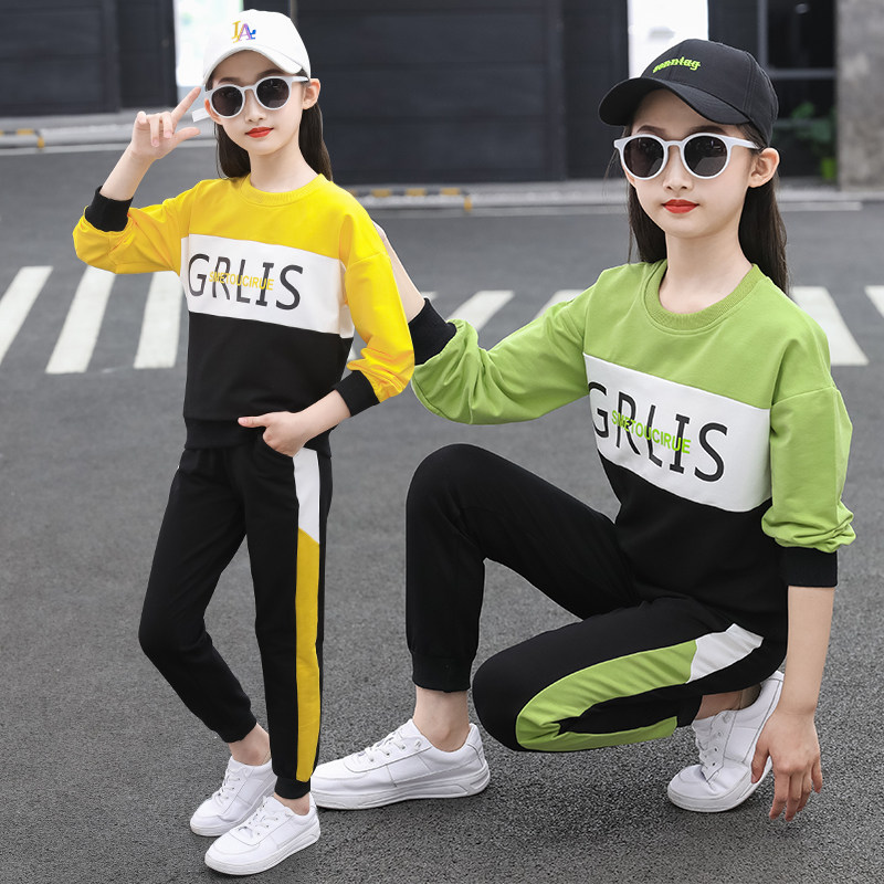 Girls set Foreign school 8 children's foreign school net red sweatshirt Spring and Autumn 9 middle child sports 10 girls two-piece set 12 years old
