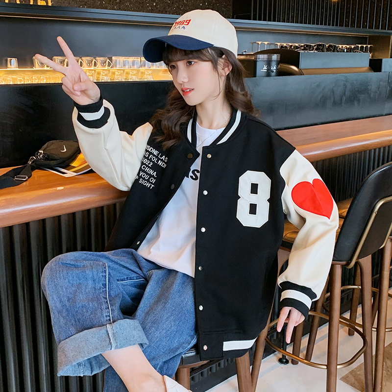 Girl Jacket Spring Dress 2022 New Foreign Pie Baseball Suit Casual CUHK Girl Girl Loose Jacket Blouse