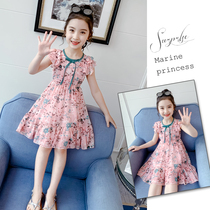 Girl Summer Break Flowers Dress Dress 2021 New Summer Clothing Children CUHK Girl Princess Dresses Snowspun Skirt Tide
