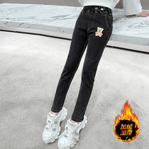 Girl Pants Autumn Winter Outwear Foreign Air 2021 New Winter Great Boy Girl Child Integrated Cashmere Jeans