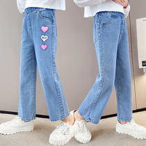 Girl Cowboy Broadlegged Pants Spring Autumn 2022 New Loose CUHK Girl Girl Pants Autumn Clothing Childrens Baby Pants