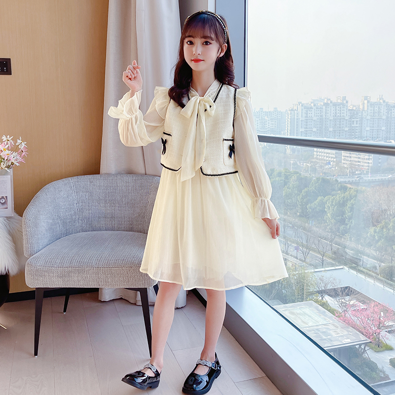 Girls' dress spring and autumn 2022 new children's skirt middle and big children's net red foreign style princess dress two-piece suit