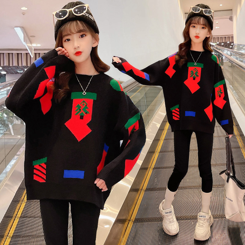 Girls sweater in autumn and winter 2021 new thickened sweater girl Han Edition knitting sweater sweater