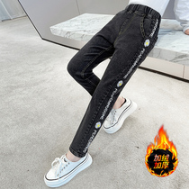Girl pants autumn and winter outwear integrated suede 6 plus suede thickened CUHK Girl 9 girl foreign air children jeans 10 years old