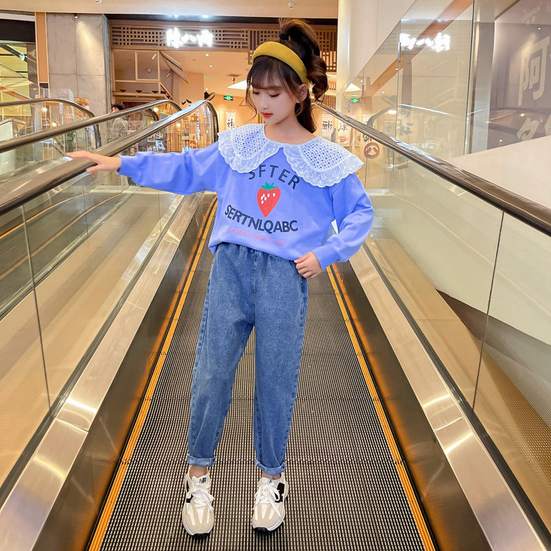 Girls spring suits 2022 Korean version of the Western style medium and large children's clothing girls net red spring and autumn children's two-piece tide clothes