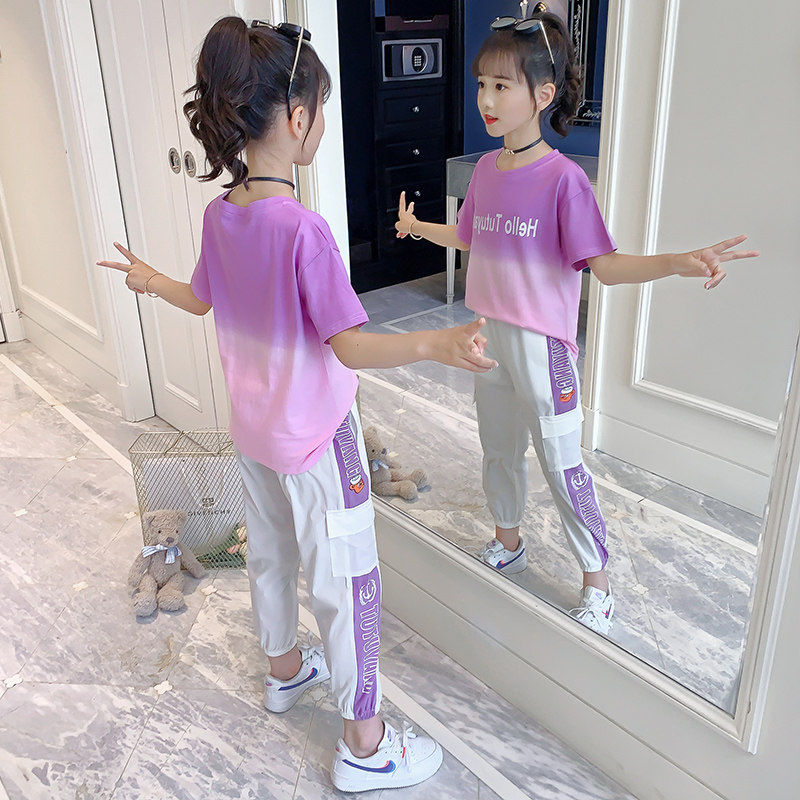 Girl Suit Summer Short Sleeve Thin Korean Version 2022 New Great Boy Fashion Nets Red Child Summer Clothing Two Sets Of Foreign Pie