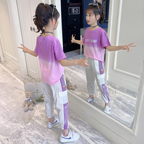 Girl Suit Summer Short Sleeve Thin Korean Version 2022 New Great Boy Fashion Nets Red Child Summer Clothing Two Sets Foreign Air