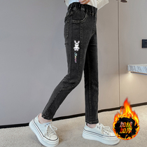 Girl gush jeans 2021 new winter dress Children foreign air CUHK Autumn Winter Long Pants Girl Outside Wearing Pants