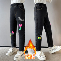 Girl Thickening Jeans Children CUHK Child North Three Floors One Over Winter Cotton Pants Girl Warm Pants Outside Wearing Tide