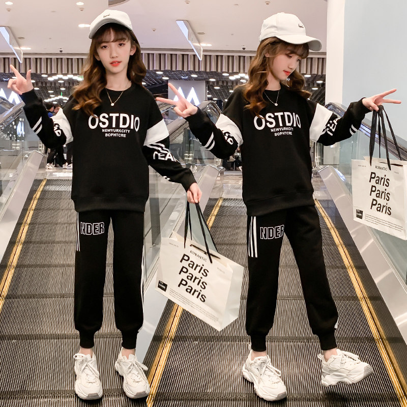 Girl Spring Clothing Foreign Pie Sports Suit 2022 New Korean Edition CUHK Girl Child Spring and Autumn Girls Net Red Two sets