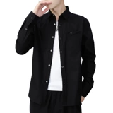 Хлопковая джинсовая утепленная демисезонная рубашка для отдыха, в корейском стиле, облегающий крой