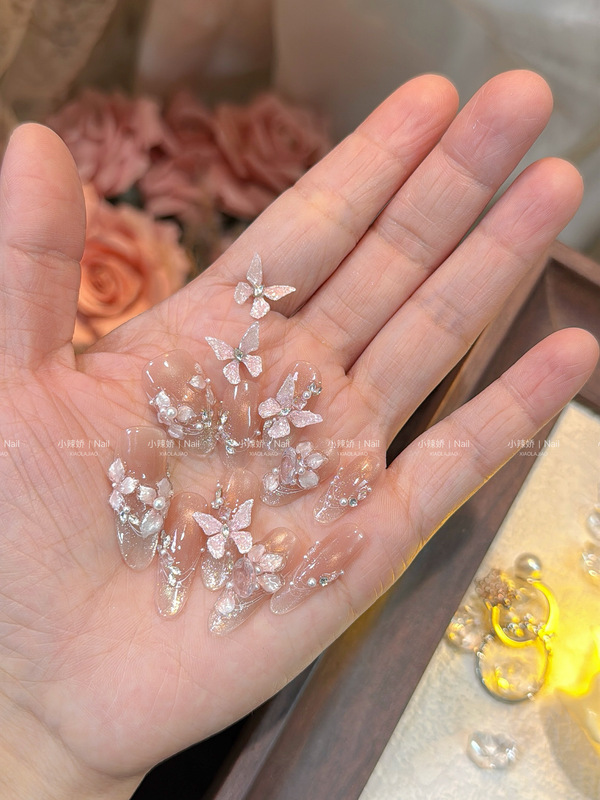Little Spicy Girl·【Floating Light】Fairy-Like Gentle Ice Flower Butterfly Handmade Wearable Nails