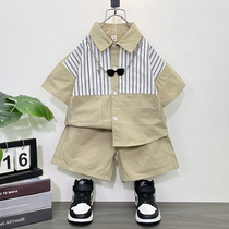 Boys summer shirt suit 2024 new ocean gas children thin stylish summer dress handsome baby cool overalls