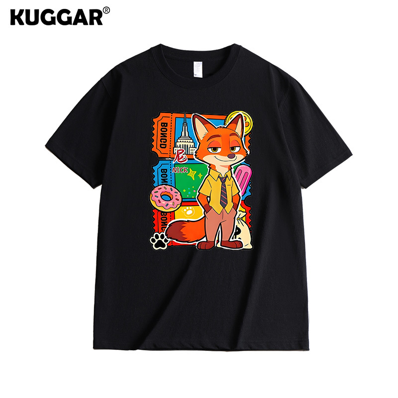 2025 Zootopia 2 Short-Sleeve T-Shirt Judy Nick Disney Merchandise Loose Fit Youth Pure Cotton Men's