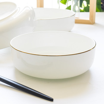 Super deep plate gold edge household bone porcelain microwave dish