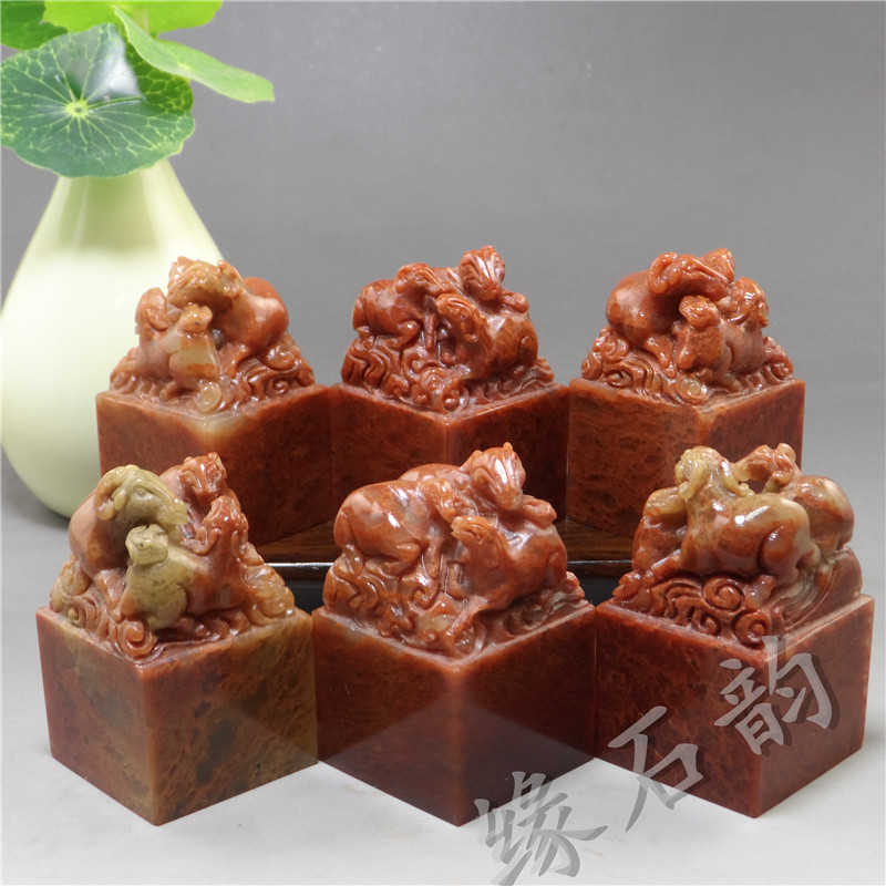 Jinshi seal carving Zhejiang red stone Sanyang Kaitai 30x30x50mm button head chapter Shoushan stone practice seal seal seal