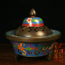 Antique collection pure copper traditional handmade silk-wrapped cloisonne enamel incense burner Buddha equipment ornaments