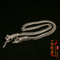 Antique handmade old silver Nepal old silversmith Dragon play beads Water wave chain Sterling silver necklace pendant transporter mens silver jewelry