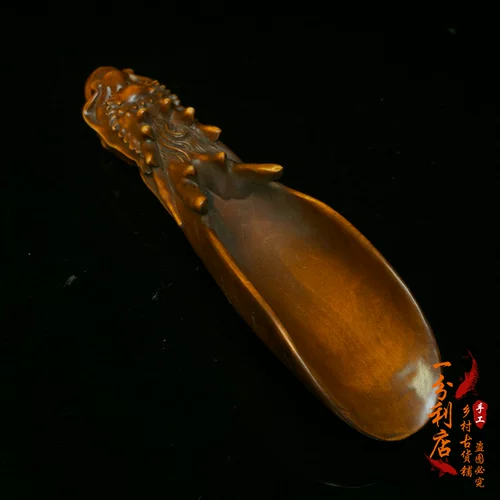 Антикварная старая древесная резьба Желтополовая резьба Творческая сплошная деревянная крем чайная лопата