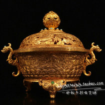 Ancient Play Palace Hide Pure Copper Smoked Incense Stove Pendulum pieces Essence Return Copper-Gold Pan Dragon Smoked Stove Home Old Copper Stove Old Objects