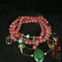 Antique Qing Dynasty old pink crystal round beads with beads of Pine stone treasure crystal necklace 108 Buddha beads rosary writing collection
