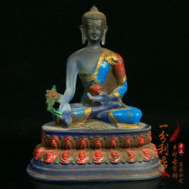 Antique collection Tibet backflow colorful old glazed pharmacist Buddha statue worship table