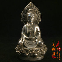 Antique Old silver Guanyin statue Net bottle Guanshiyin Buddha Statue Tantric Feng Shui Buddha Hall enshrined town house ornaments